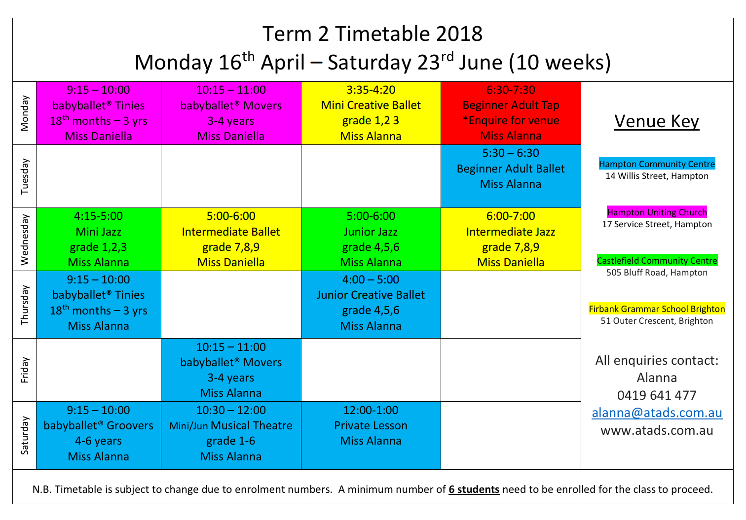 t2 timetable