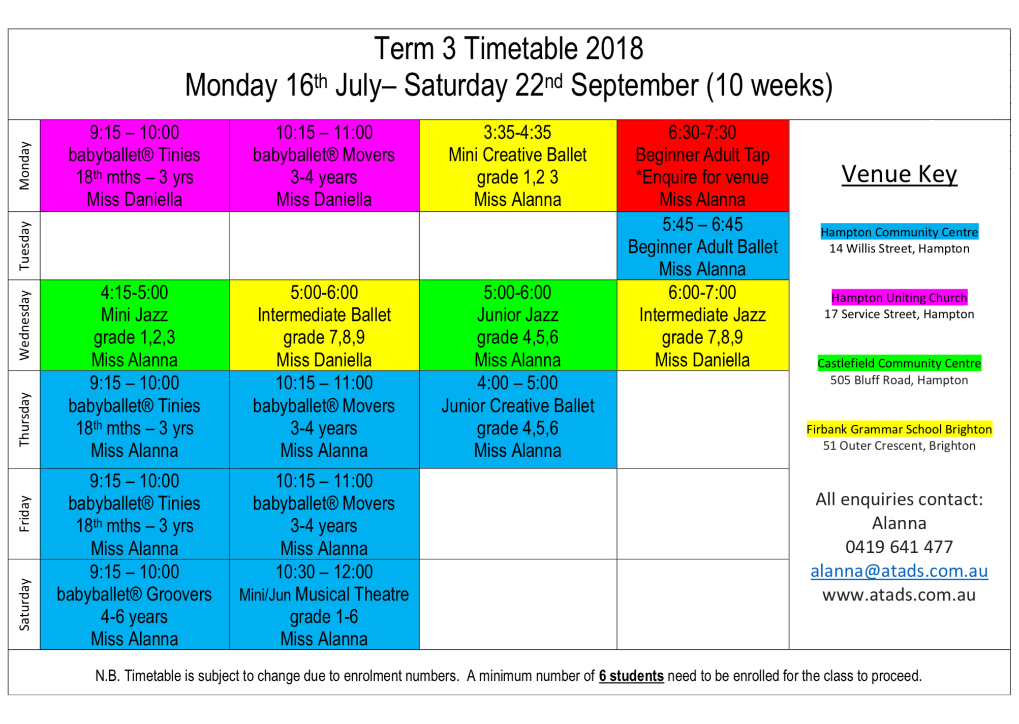 term 3 timetable 2018
