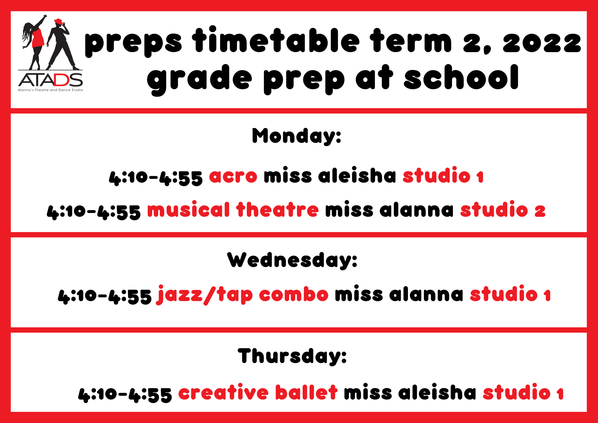 preps timetable term 2