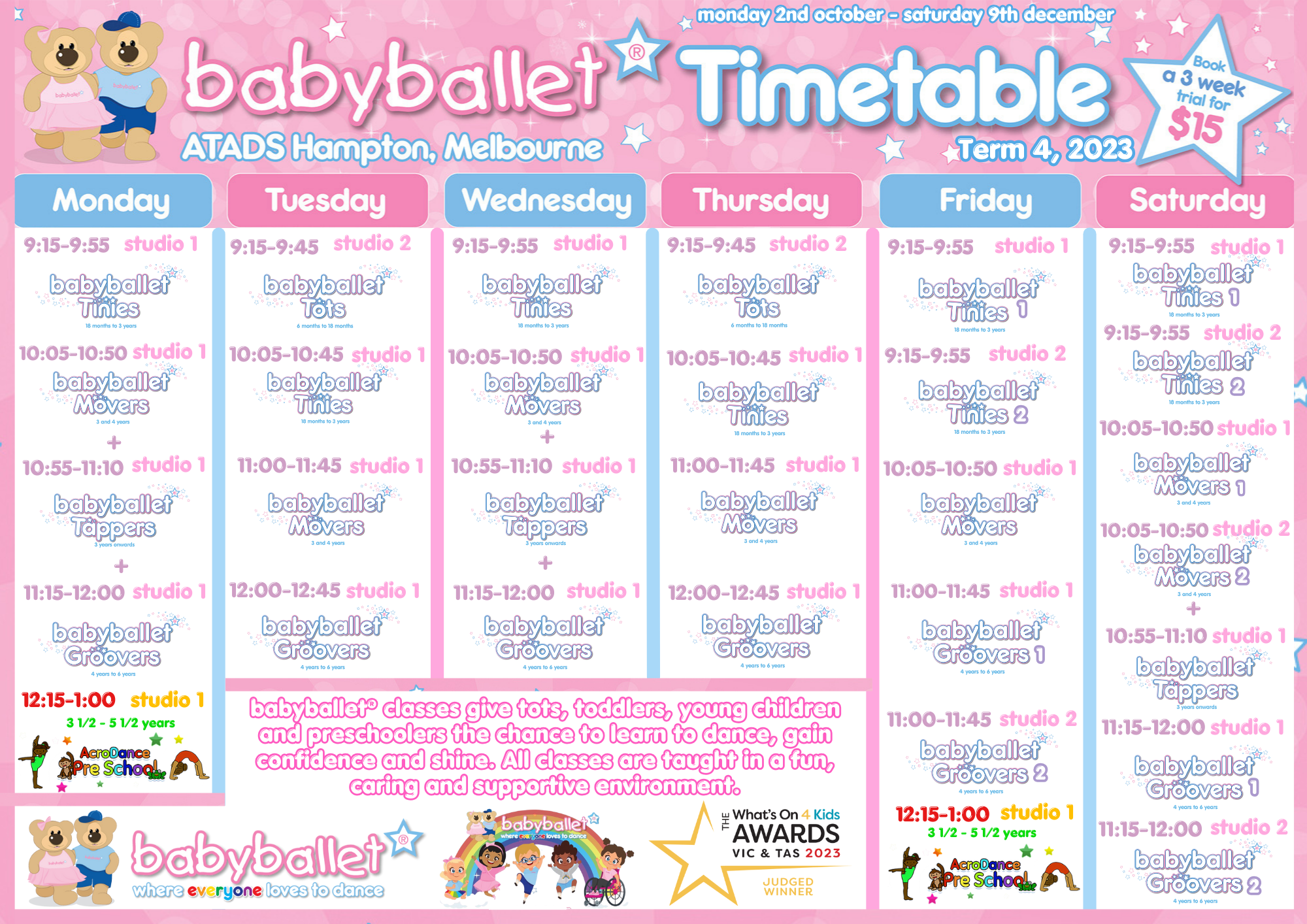 t4 2023 babyballet® timetable